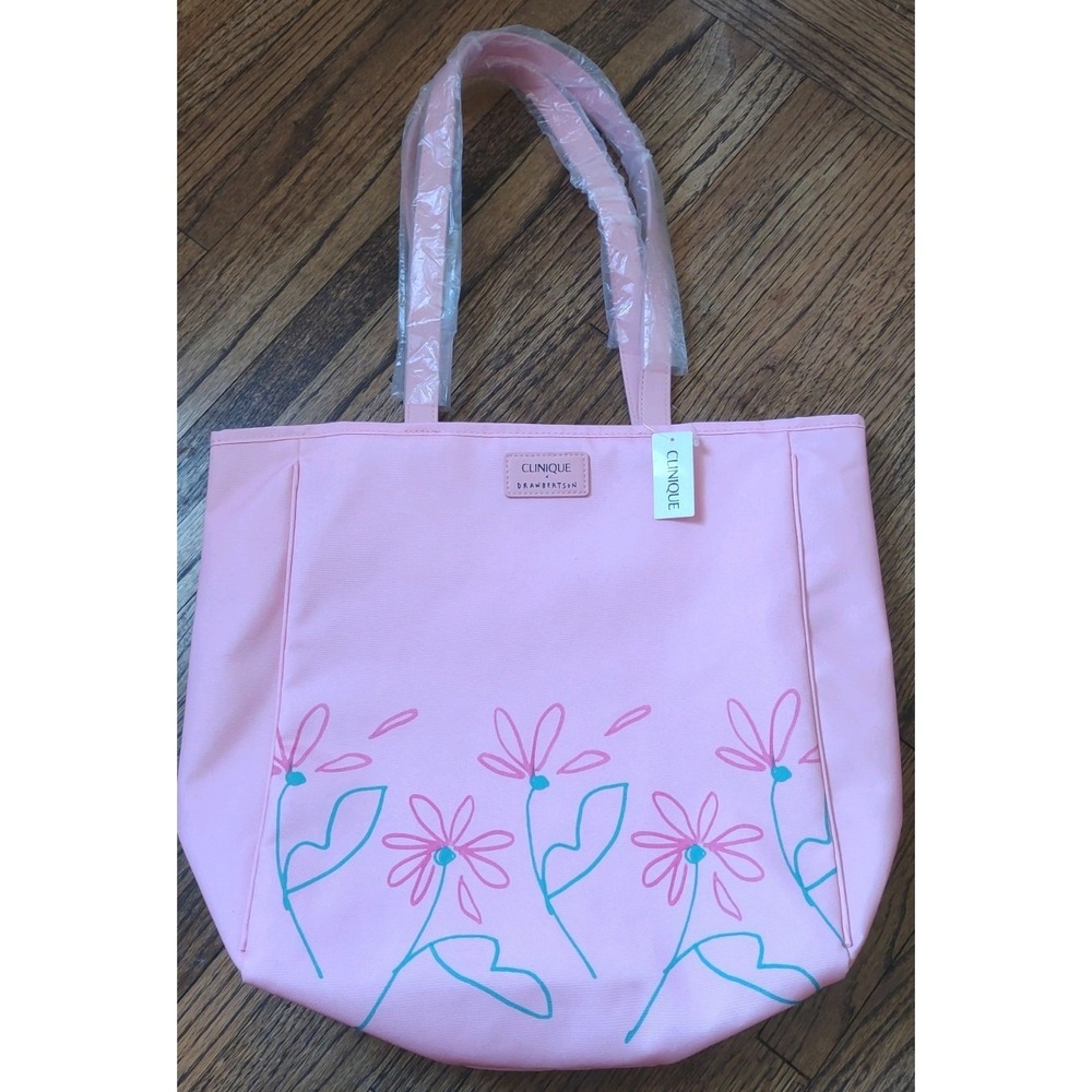 Clinique x Donald Robertson Limited Edition Pink Floral Tote Bag NWT